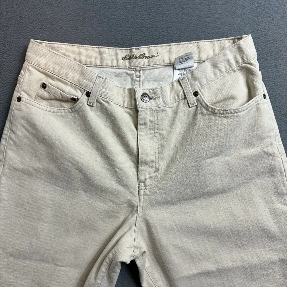 Eddie Bauer Womens 12 Straight Leg Crop Jeans Beige Mid Rise Casual Pants EUC